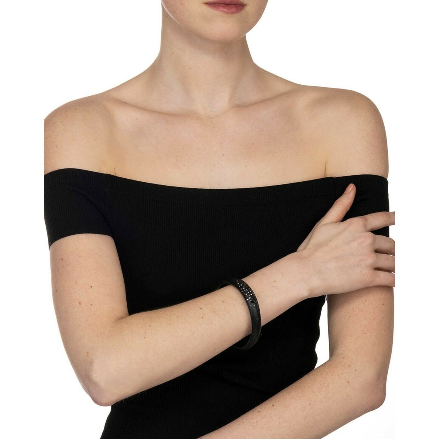 Alexis Bittar Black Lucite Noir Dust Crystal Bangle Bracelet NWT