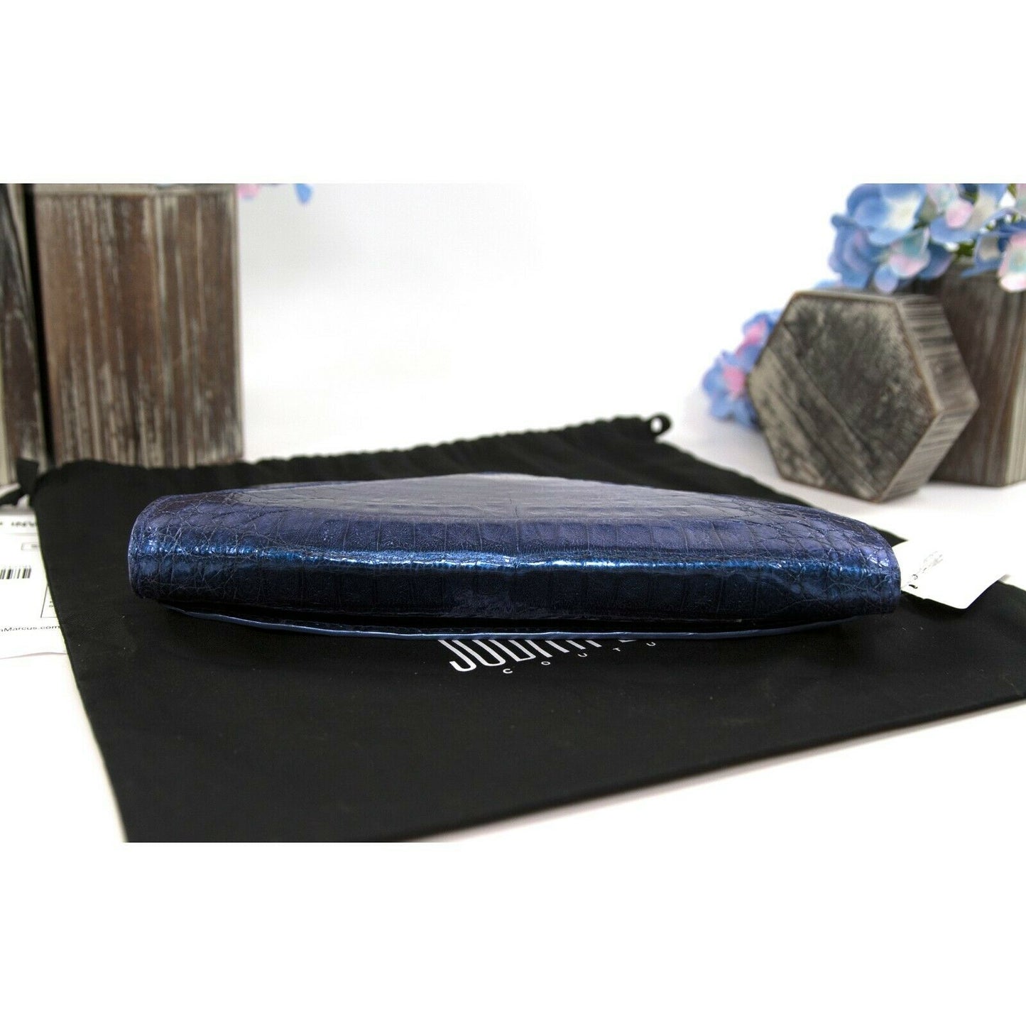 Judith Leiber Cobalt Blue Caiman Crocodile Envelope Clutch Evening Bag NWT