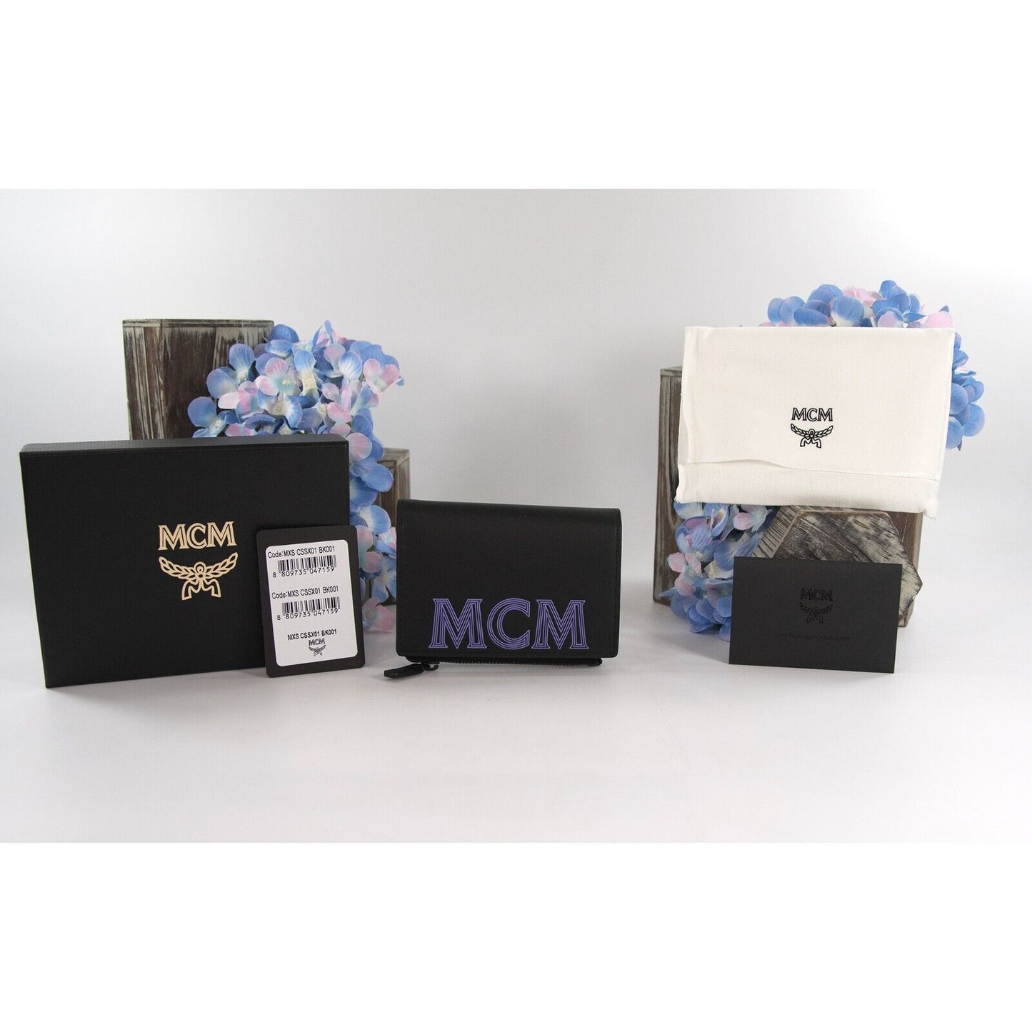 MCM Color Splash Black Dahlia Purple Leather Bifold Compact Wallet NWT