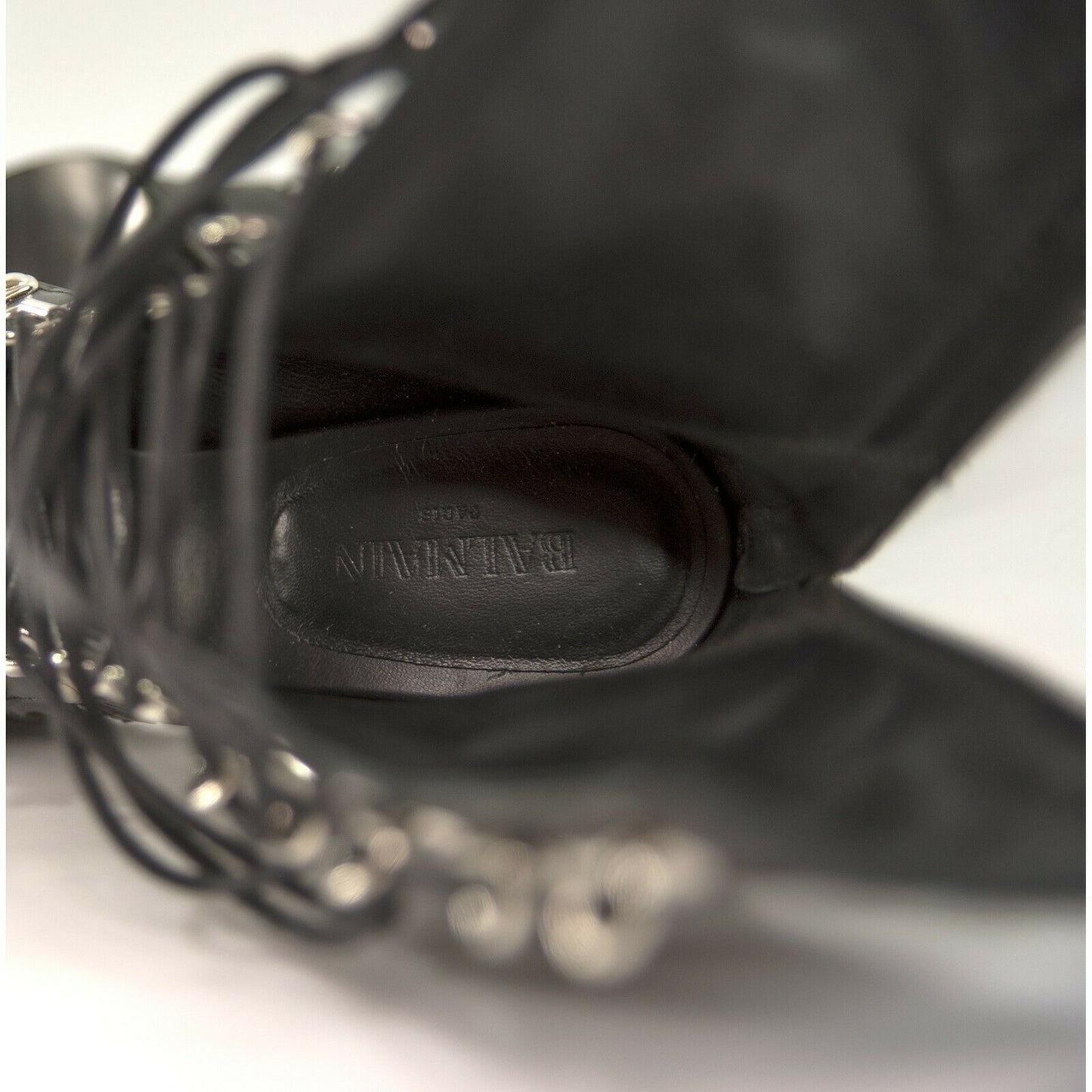 Balmain Black White Floral Tooled Leather Lace Up Bootie Boots Size 37 NIB