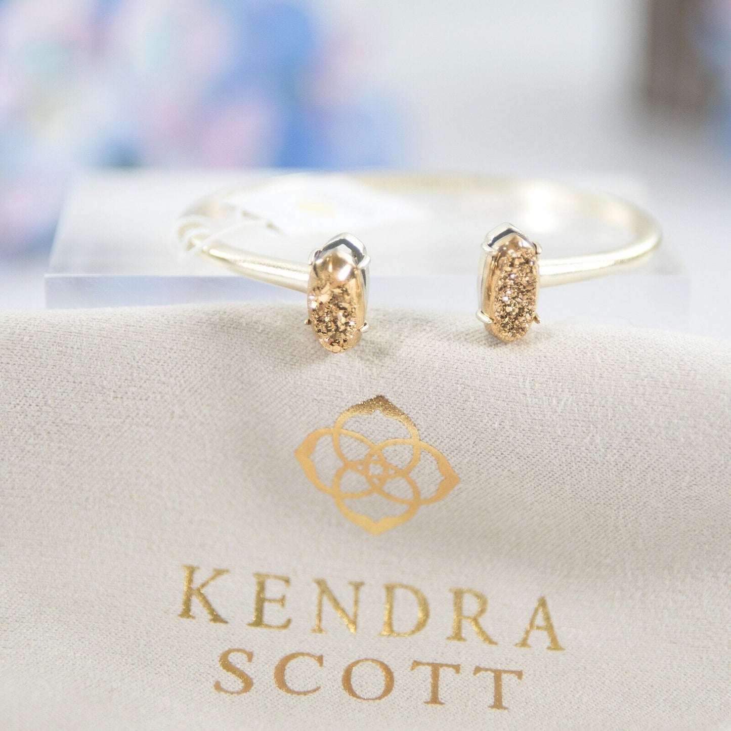Kendra Scott Edie Gold Rose Gold Drusy Bangle Cuff Bracelet NWT