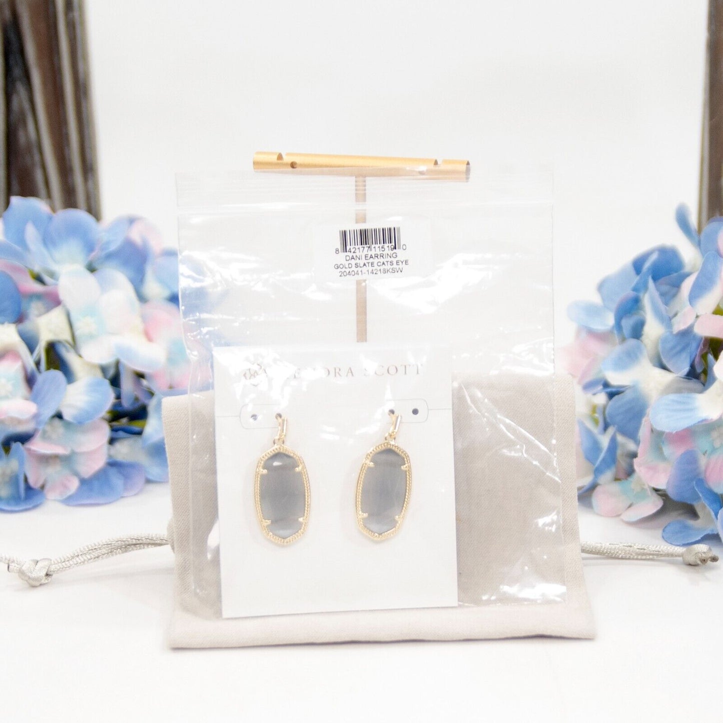 Kendra Scott Dani Faceted Slate Cat's Eye Gold Plated Statement Earrings NWT