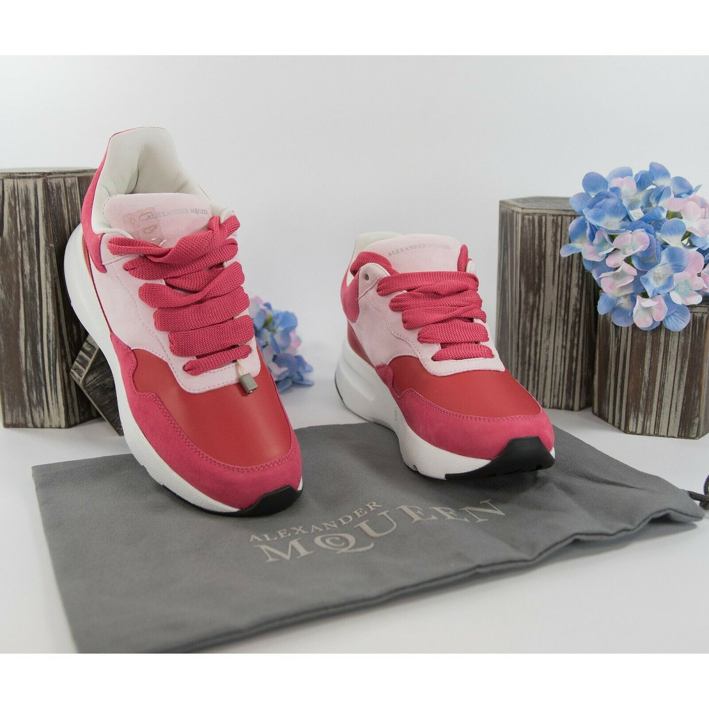Alexander McQueen Oversized Pink Red Suede Lambskin Leather Sneakers 36 6 NIB