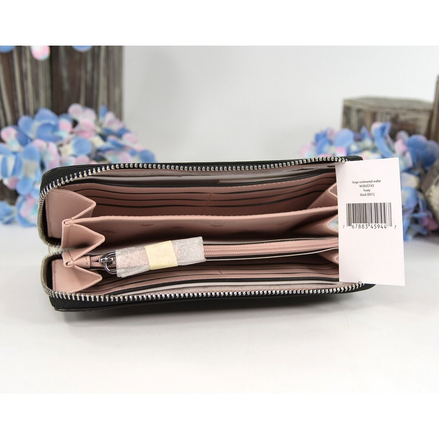 Kate Spade Black Leather Frosty Penguin Large Zip Around Lacey Wallet NWT