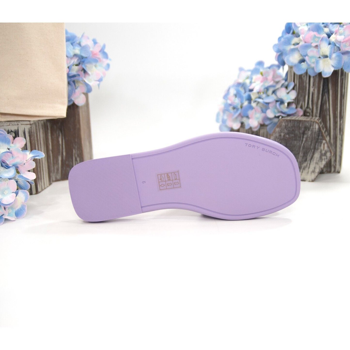 Tory Burch Lavender Cloud Leather Double T Padded Sport Slide Sz 6 NIB