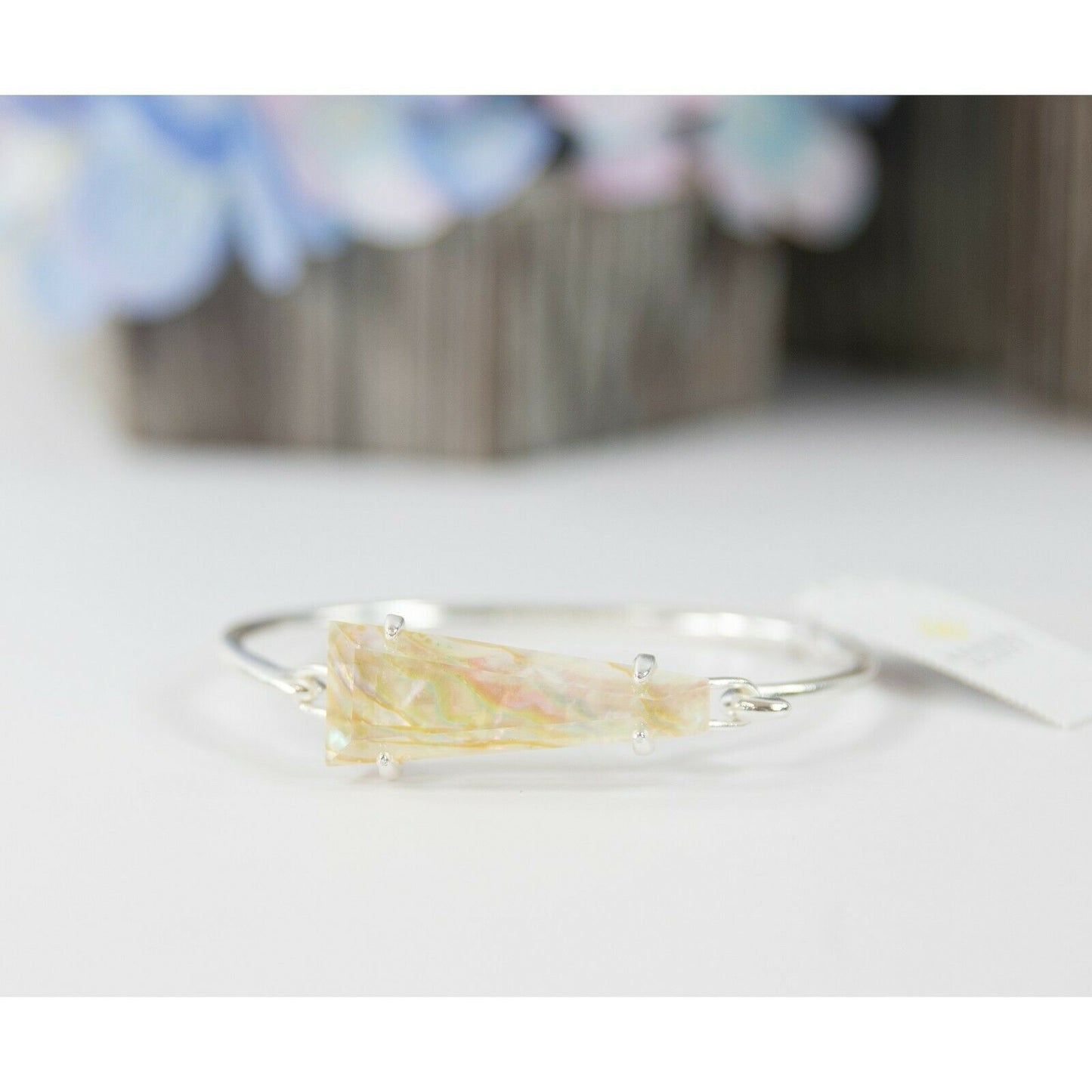 Kendra Scott Collins White Abalone Silver Bangle Cuff Bracelet NWT