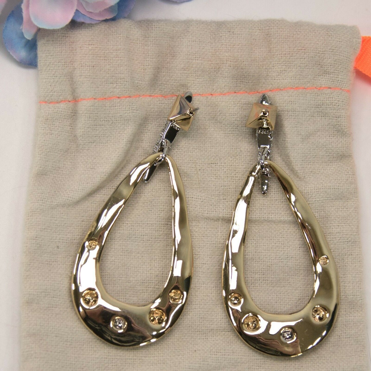 Alexis Bittar Gold Crystal Molten Dot Link Large Drop Earrings NWT