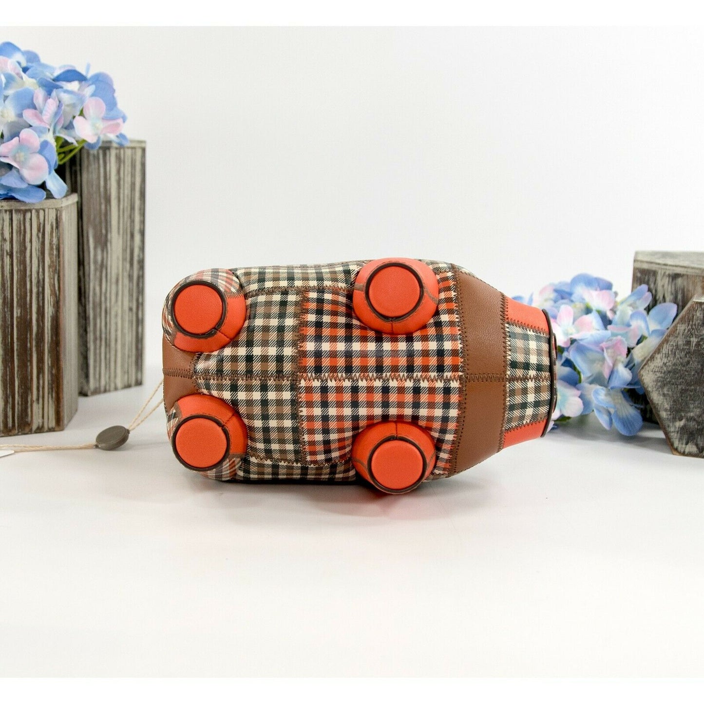 Tory Burch Navy Multi Plaid Patchwork Peggy The Pig Mini Bag NWT