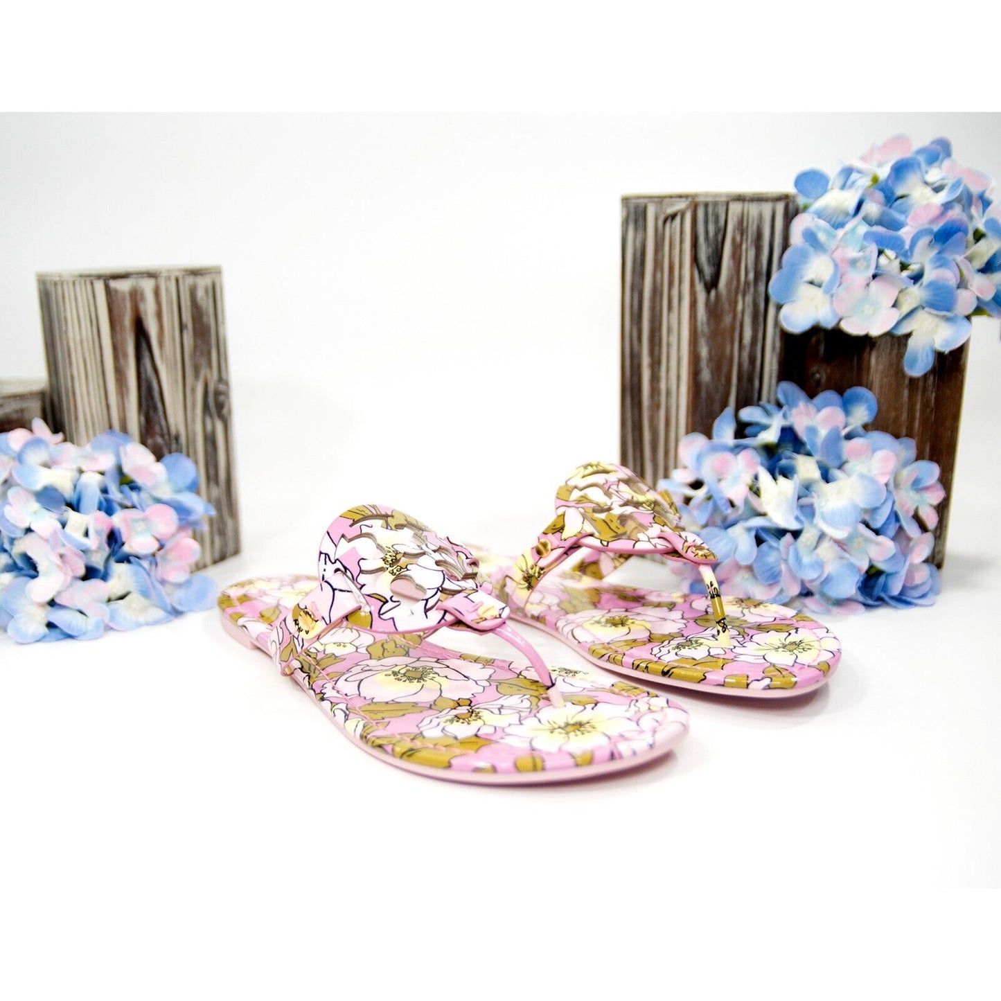 Tory Burch Miller Purple Bold Flower Patent Leather Sandals Size 7 NIB