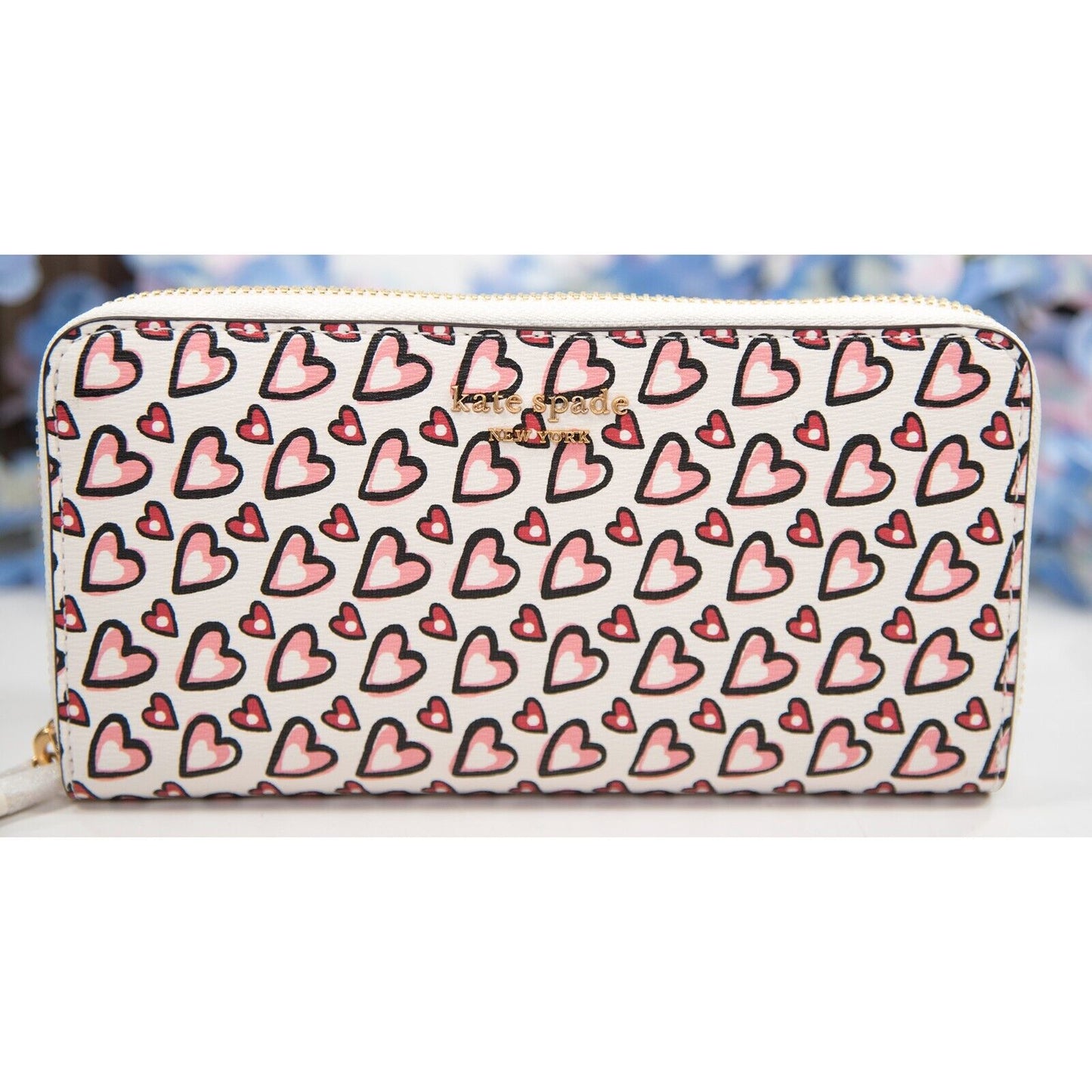 Kate Spade Morgan Fancy Hearts Faux Leather Spencer Zip Around Lacey Wallet NWT