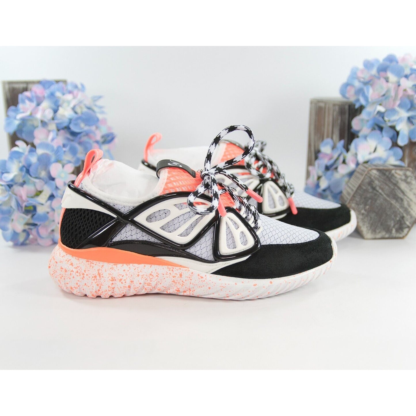 Sophia Webster Fly By Black Orange Neoprene Patent Leather Sneakers Size 37 NIB
