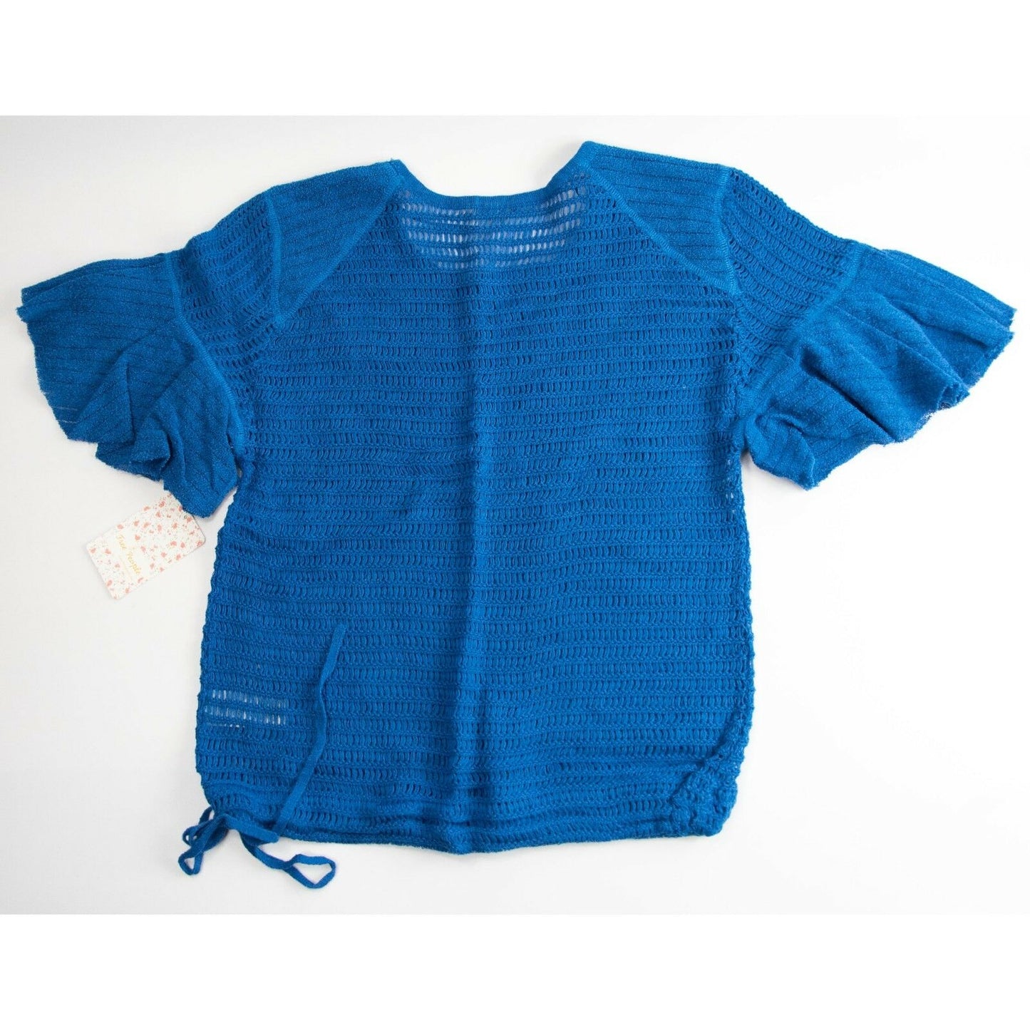 Free People F Babes Only Lasting Laguna Blue Flutter Sleeve Open Knit Top XS NWT