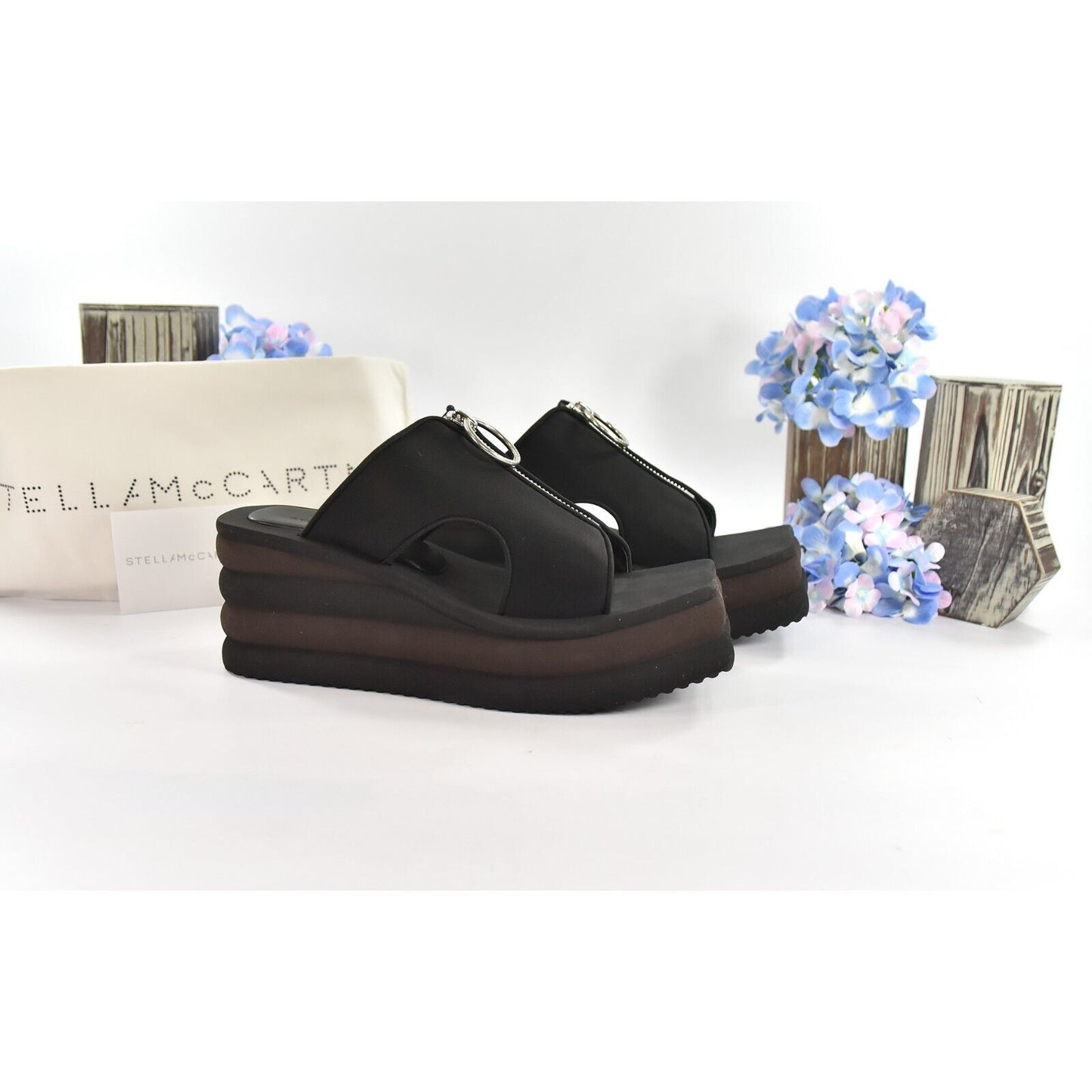 Stella McCarney Slide Stretch Scuba Black Neoprene Wedge Platform 39.5 NIB
