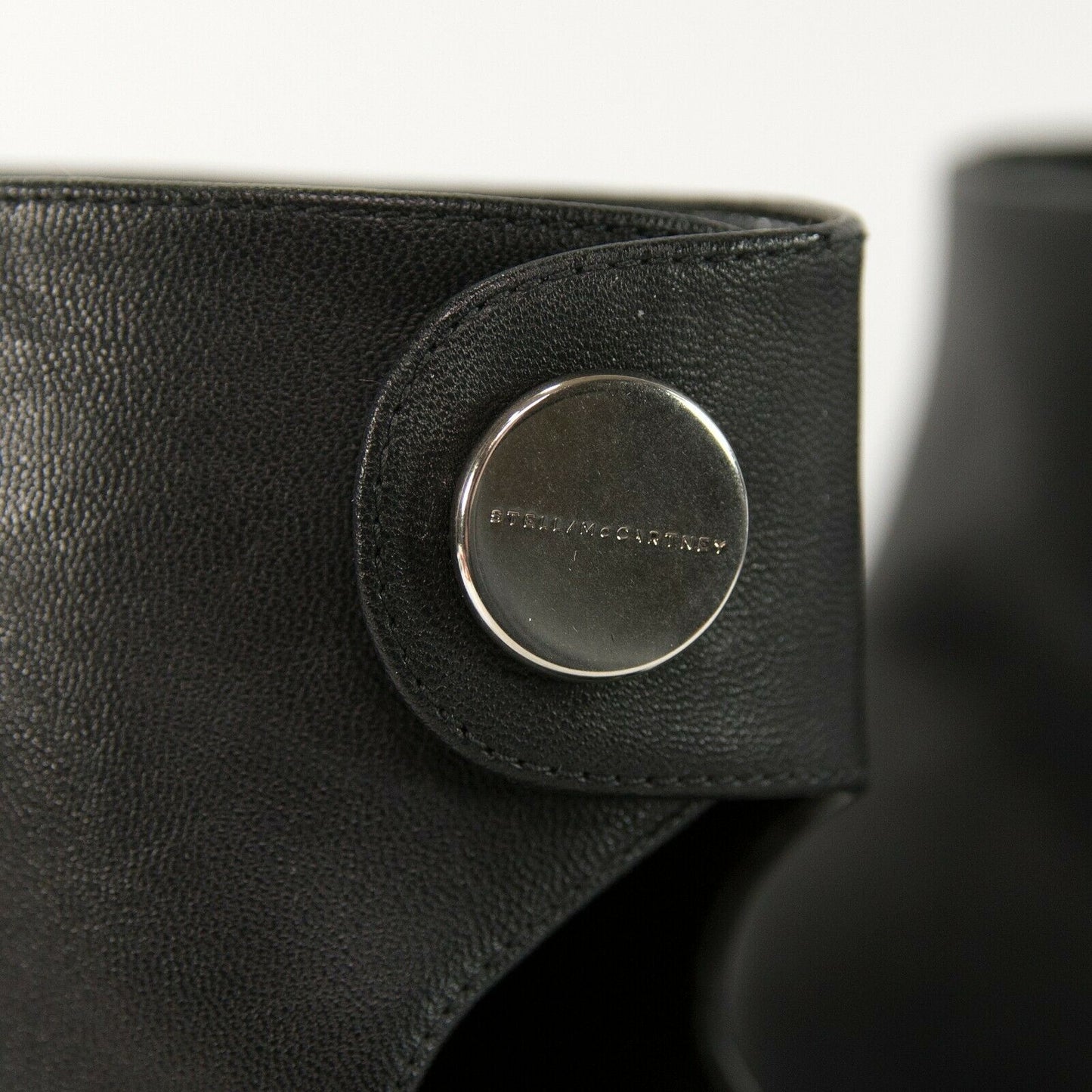 Stella McCartney Black Faux Leather Vegan Posie Bootie Tortoise Heels 37.5 NIB