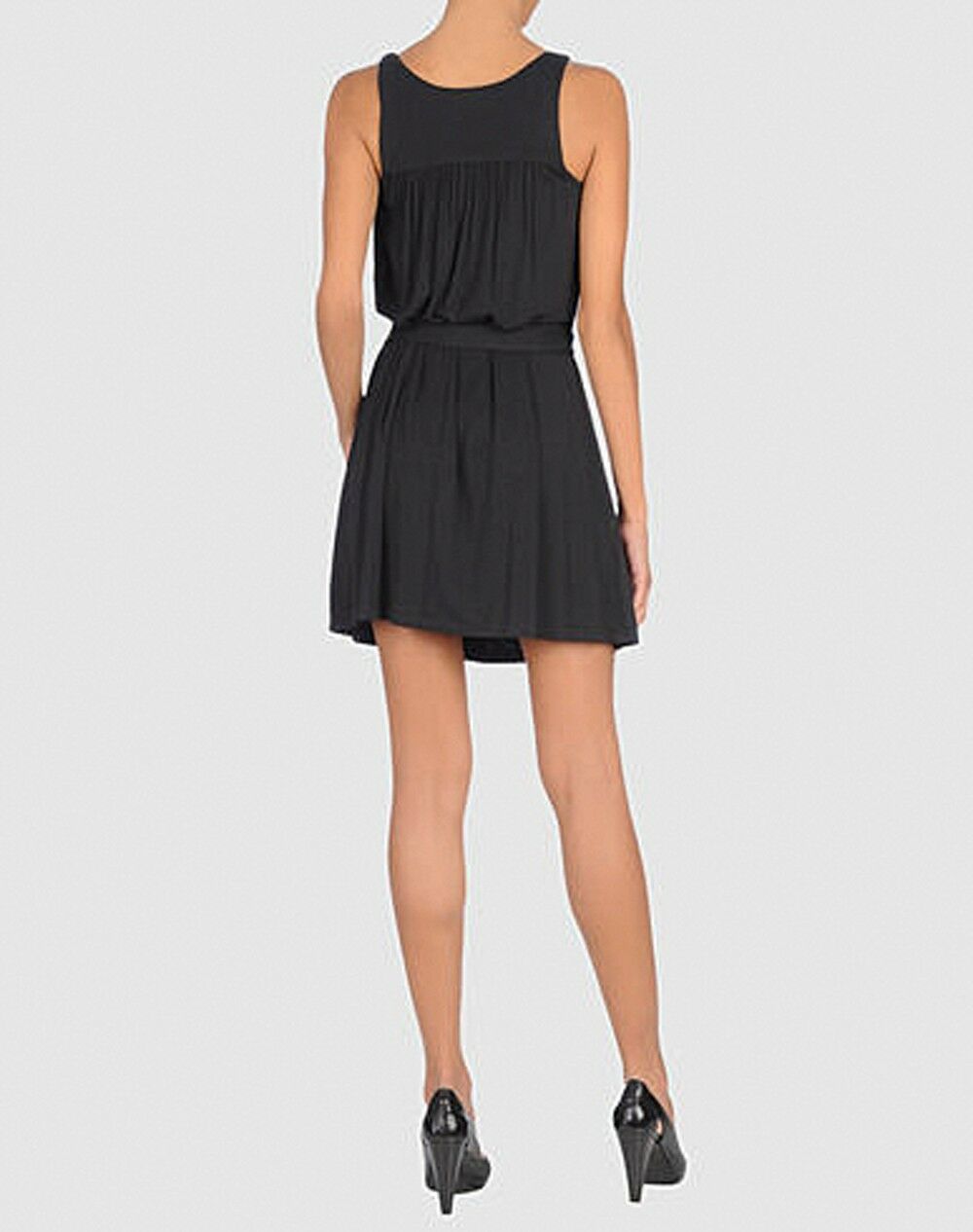 Ali Ro Black Floral Crochet Bodice Sleeveless Rayon Knit Summer Sun Dress 8 NWT