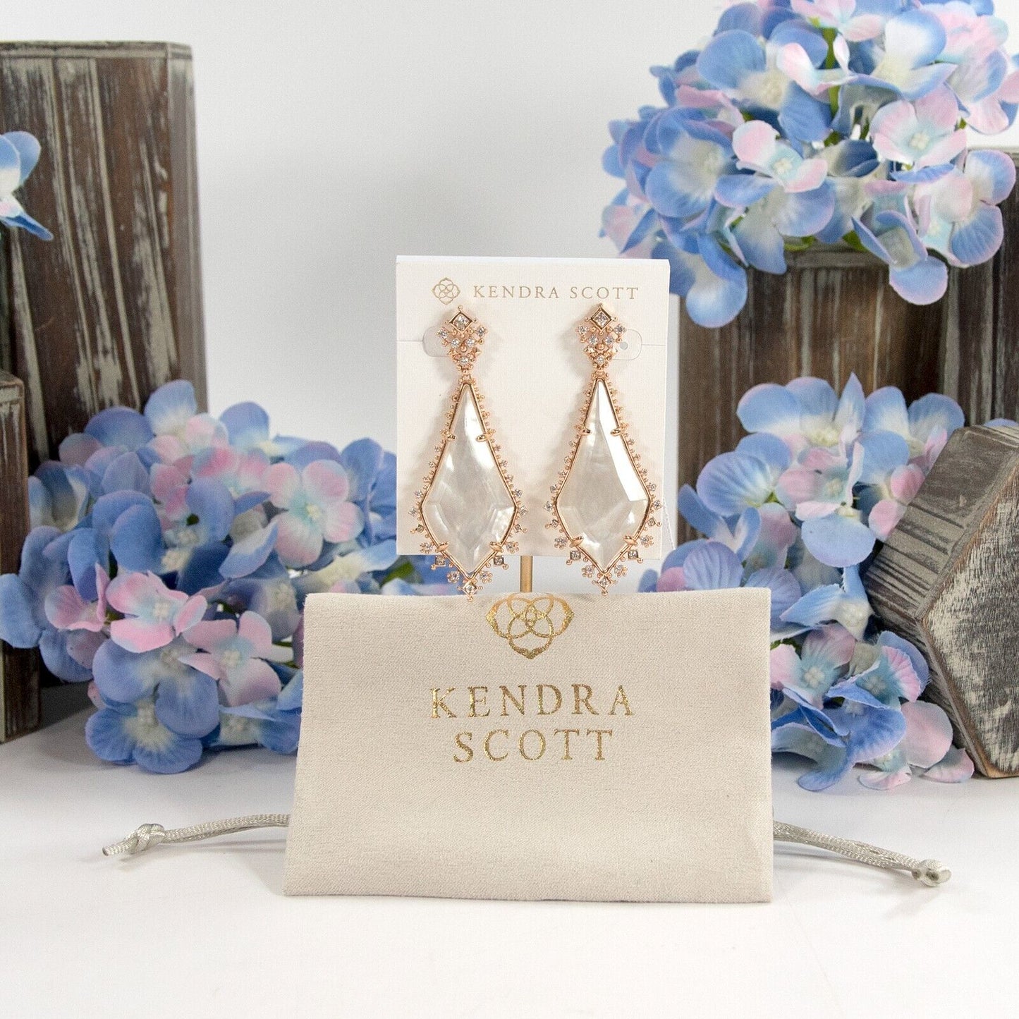Kendra Scott Martha Rose Gold White Mother of Pearl Large Statement Earrings NWT