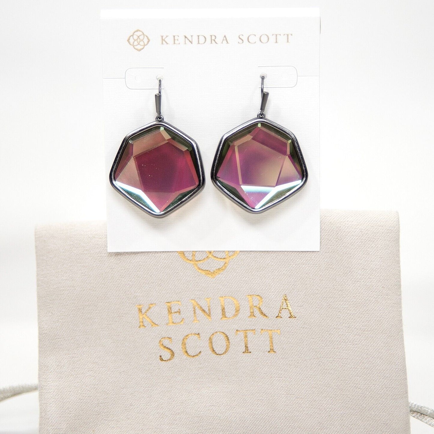 Kendra Scott Vanessa Faceted Dicrhoic Glass Gunmetal Statement Earrings NWT