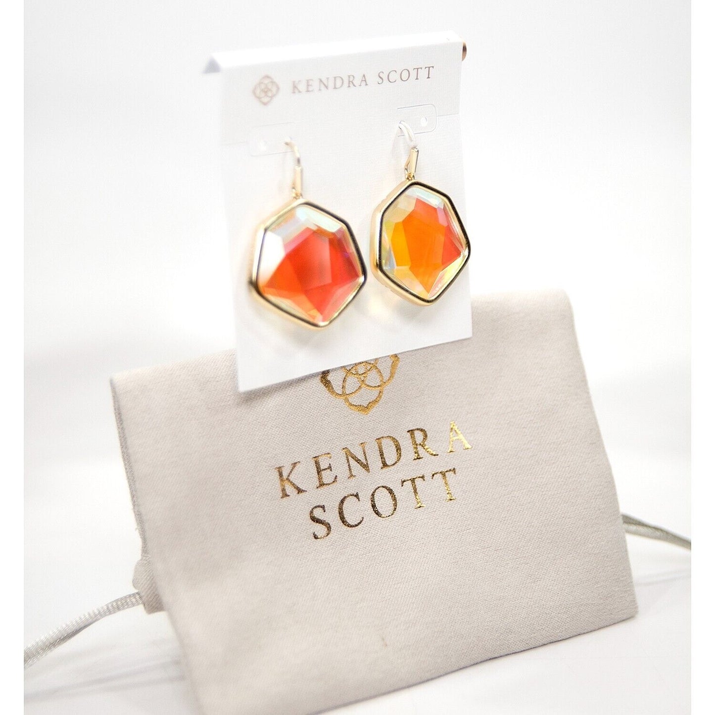 Kendra Scott Vanessa Faceted Dicrhoic Glass Gold Statement Earrings NWT