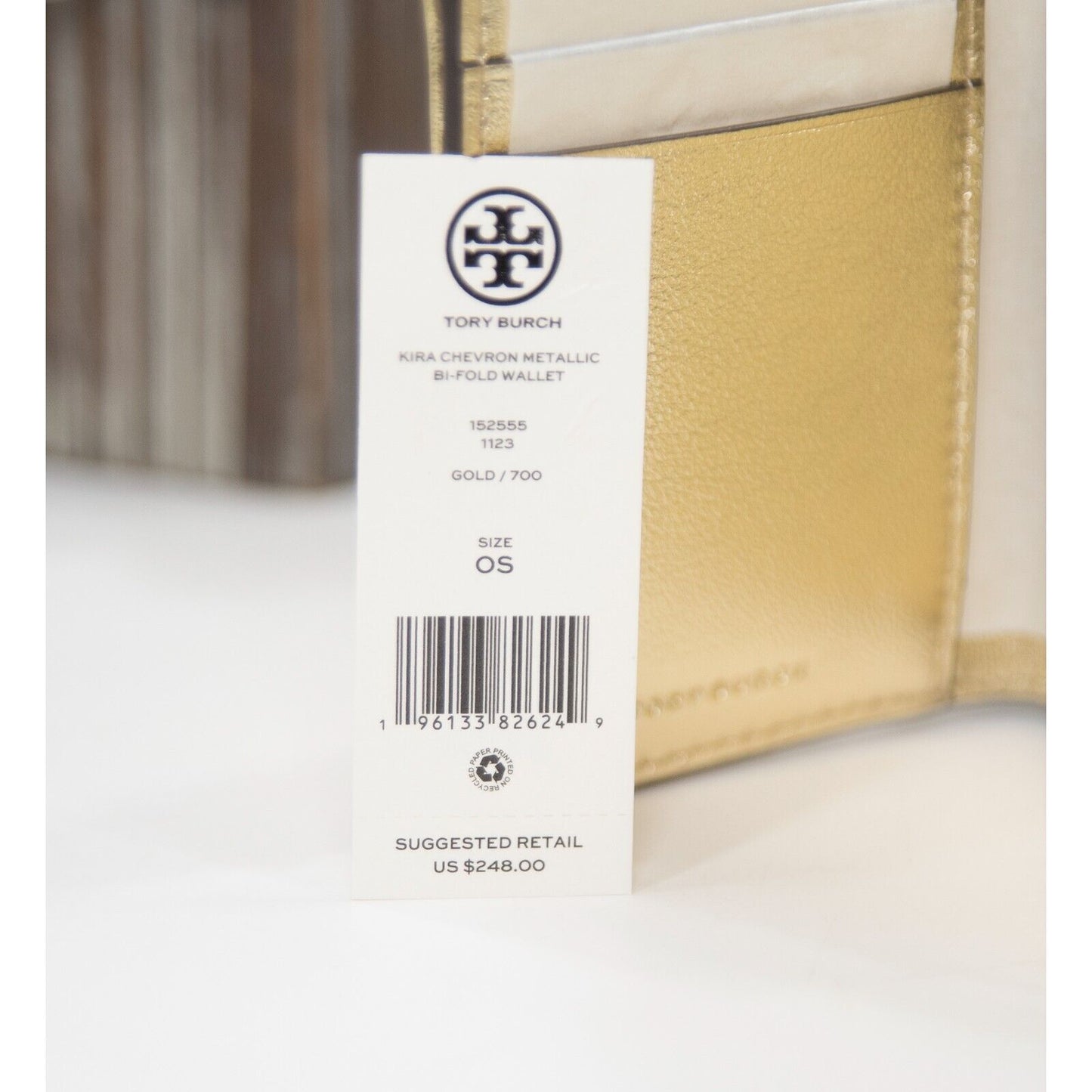 Tory Burch Gold Metallic Kira Quilted Napa Leather Bifold Compact Wallet NWT