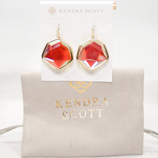 Kendra Scott Vanessa Faceted Dicrhoic Glass Gold Statement Earrings NWT