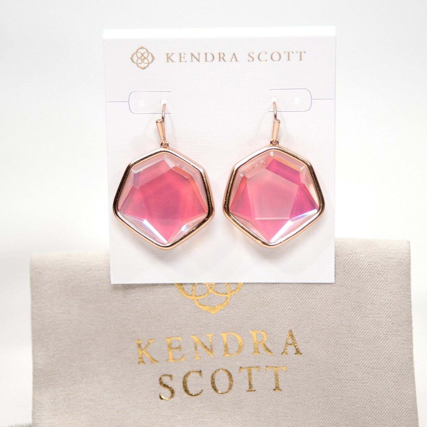 Kendra Scott Vanessa Faceted Dichroic Glass Rose Gold Statement Earrings NWT