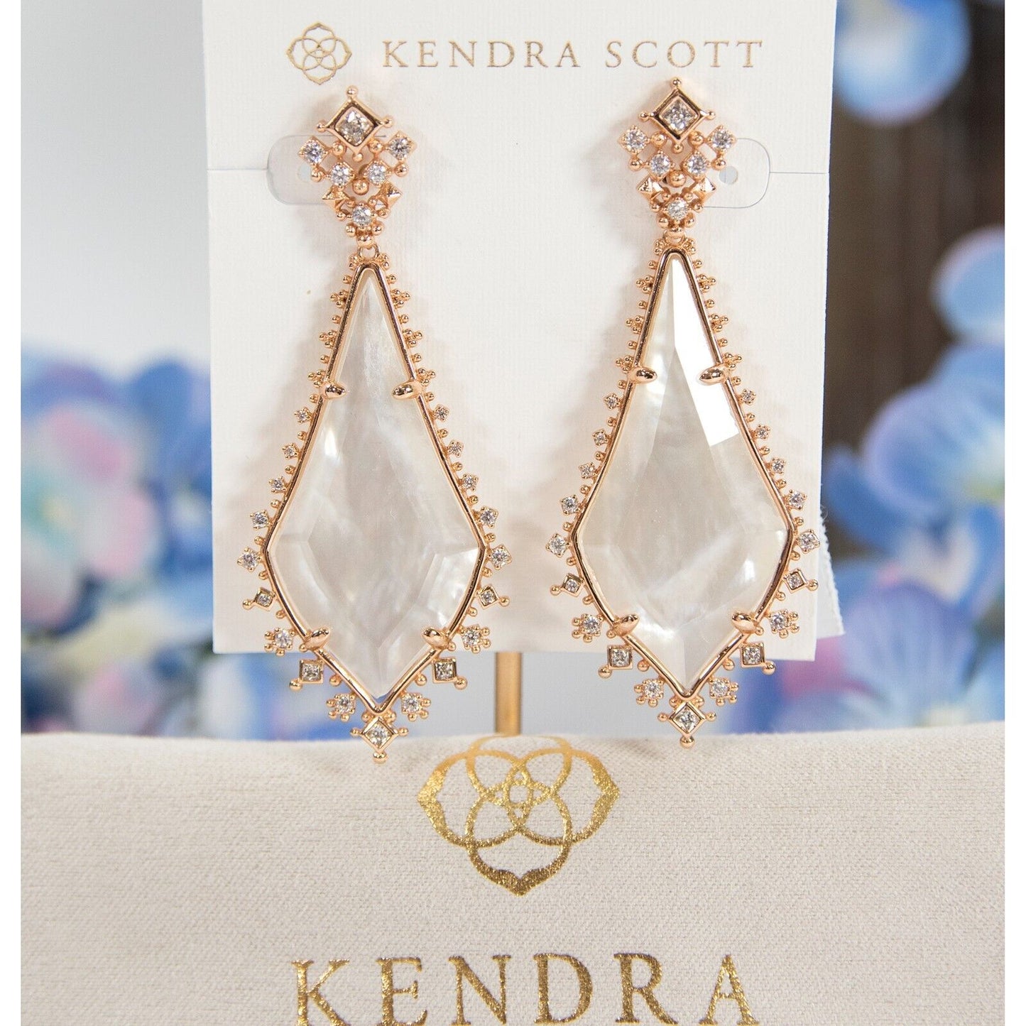 Kendra Scott Martha Rose Gold White Mother of Pearl Large Statement Earrings NWT