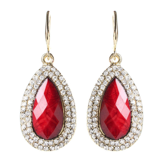 Amrita Singh Culver Ruby Resin Crystal Teardrop Gold Tone Earrings ERC 9929 NWT