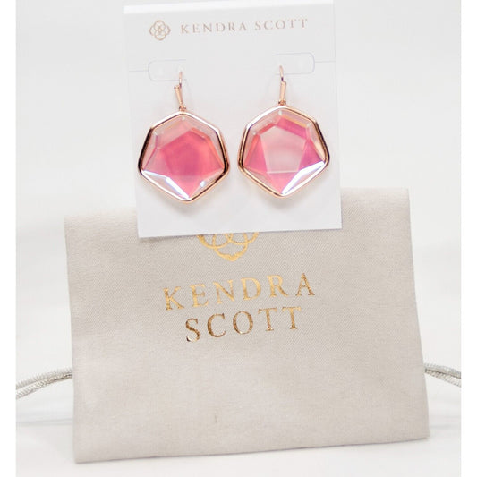 Kendra Scott Vanessa Faceted Dichroic Glass Rose Gold Statement Earrings NWT