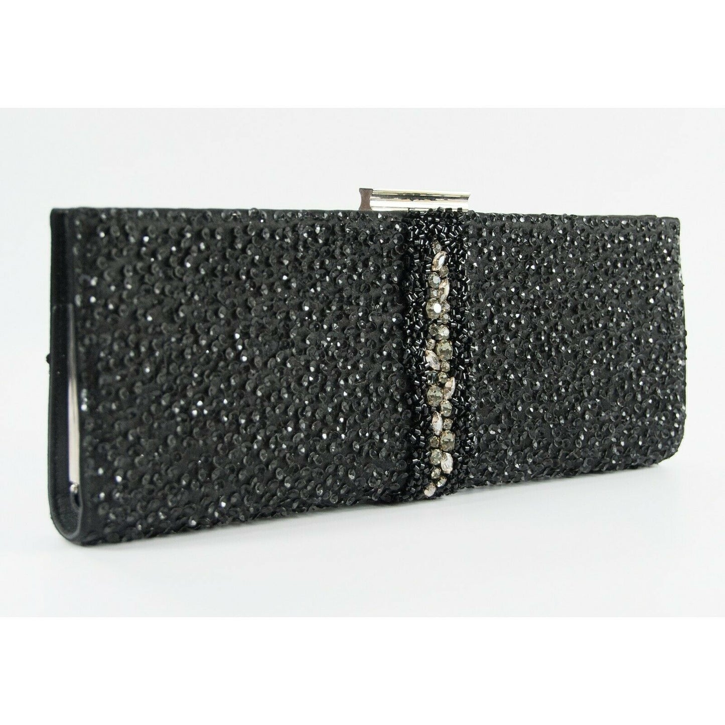 Salvatore Ferragamo Kameron Black Silver Framed Beaded Jewel Clutch Bag $2590