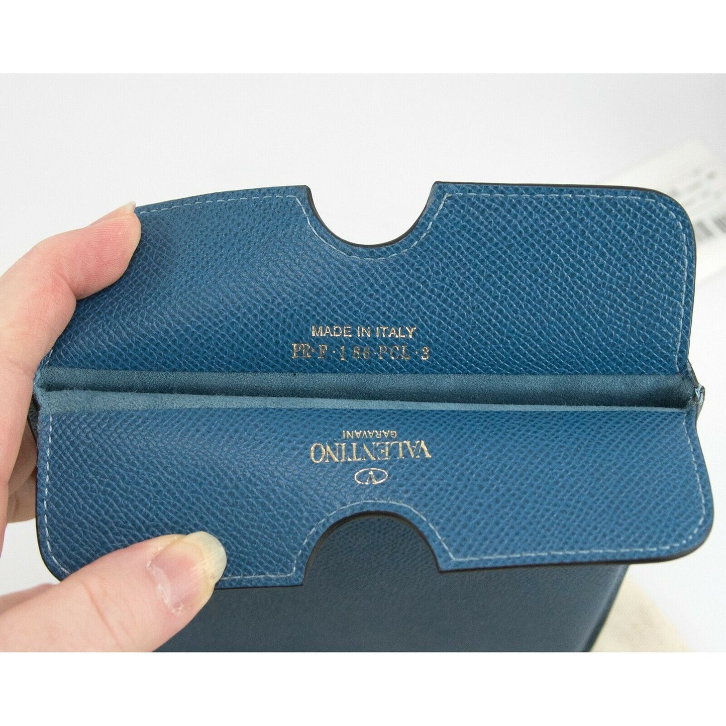 Valentino Garavani Blue Saffiano Leather Mini iPad Sleeve Case NWT