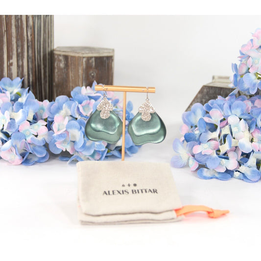 Alexis Bittar Sky Blue Lucite Abstract Leaf Rhodium Plated Drop Earrings NWT