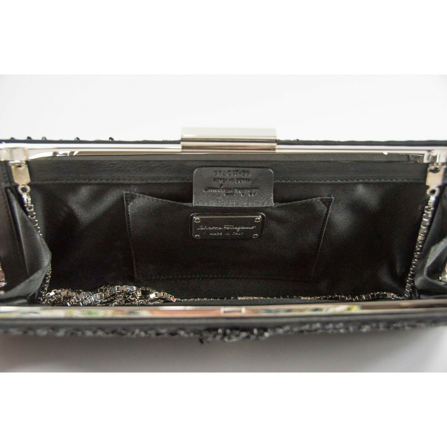 Salvatore Ferragamo Kameron Black Silver Framed Beaded Jewel Clutch Bag $2590