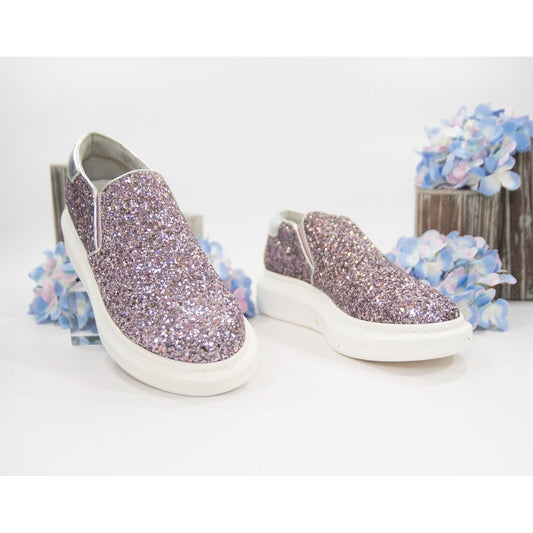 Alexander McQueen Multi Glitter Leather Slip On Oversize Sneakers 39.5 NWOB