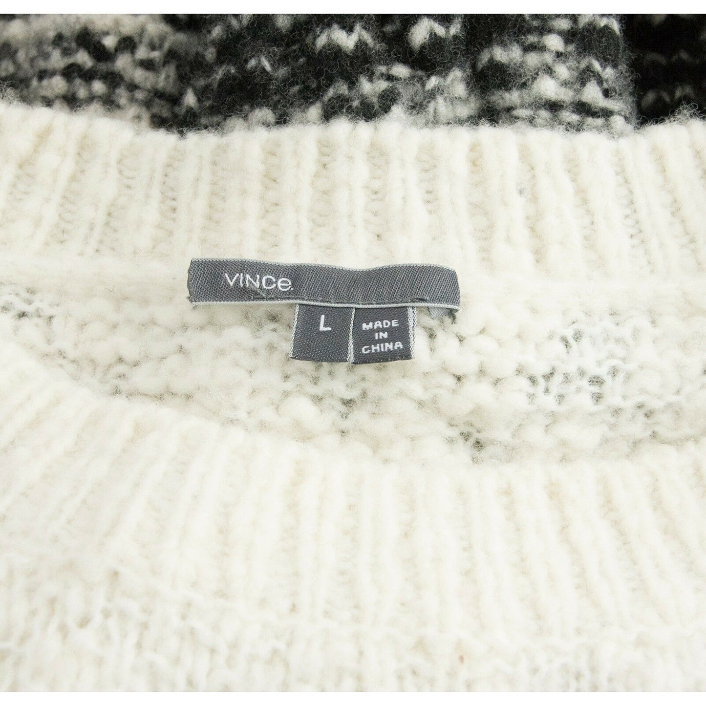 Vince Wool Nylon Black Cream Soft Chunky Striped Sweater Lg