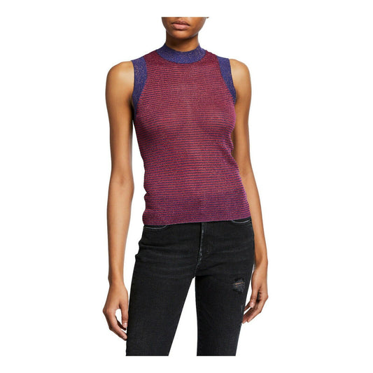 Rag & Bone Raina Purple Pink Glitter Mock Turtle Neck Tank Blouse Top L NWT $295