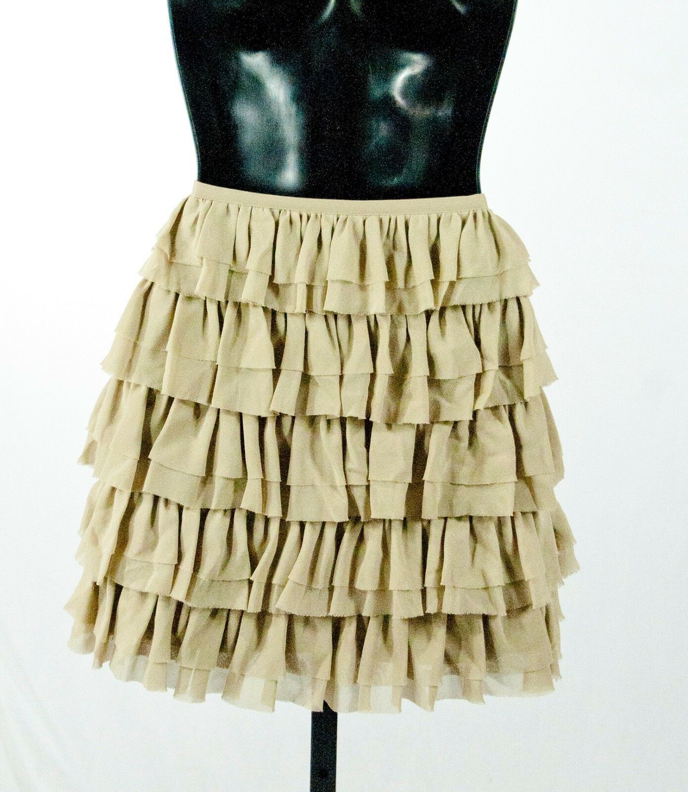 Michael Kors Khaki Silk Tiered Ruffle Raw Edge A Line Mini Skirt Size 2 NWT