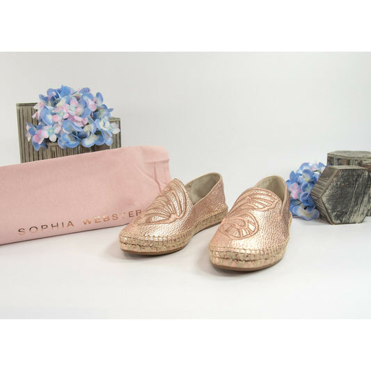 Sophia Webster Rose Gold Leather Butterfly Espadrille Flats 36 NIB