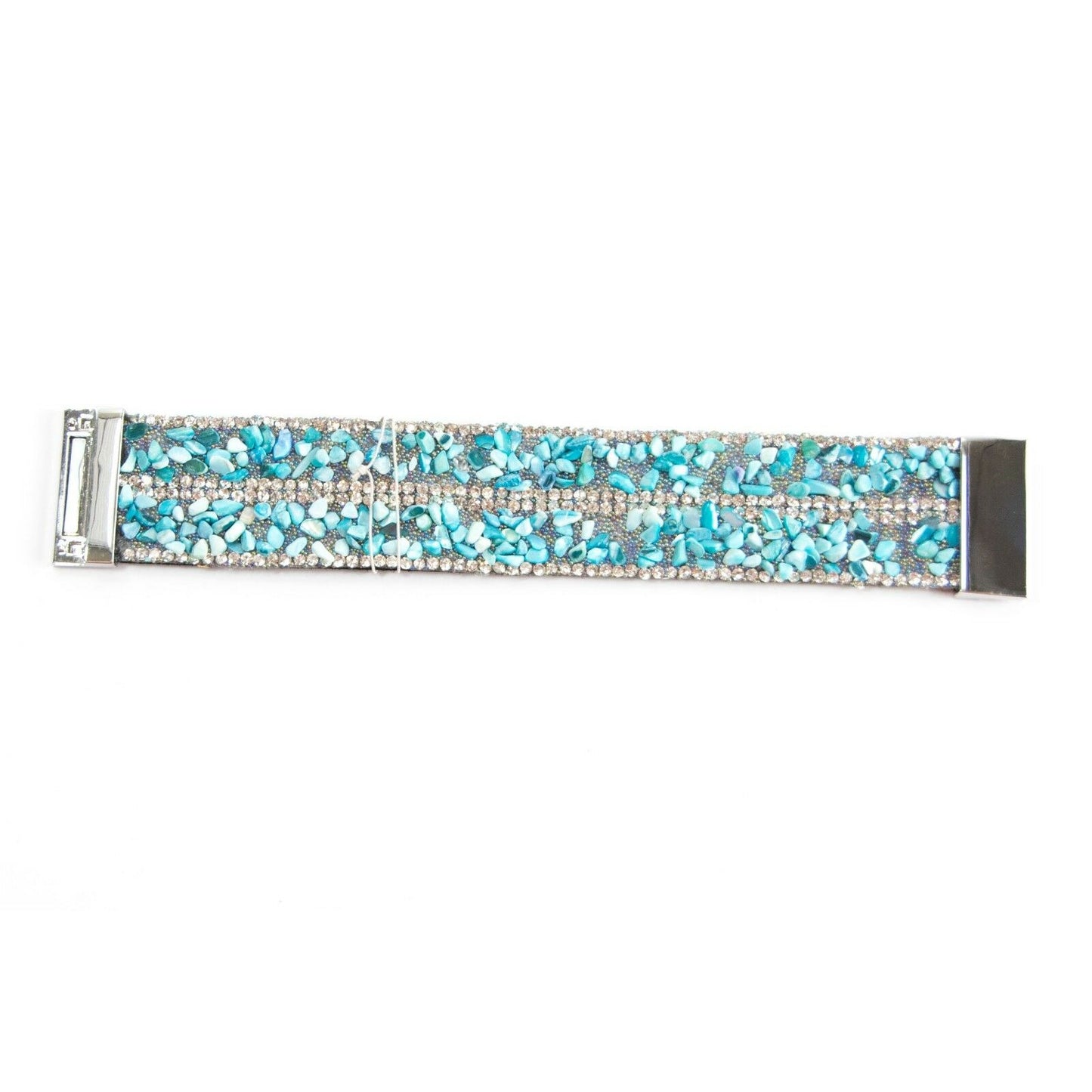 Amrita Singh Silver Tone Turquoise Chips Crystal Cuff Bracelet BRC 1583 NWT