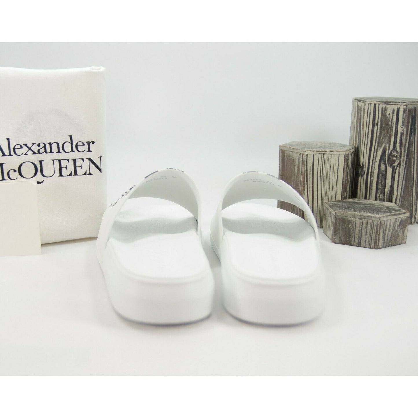 Alexander McQueen Mens White Heart Logo Leather Rubber Pool Slides 45 12 NIB