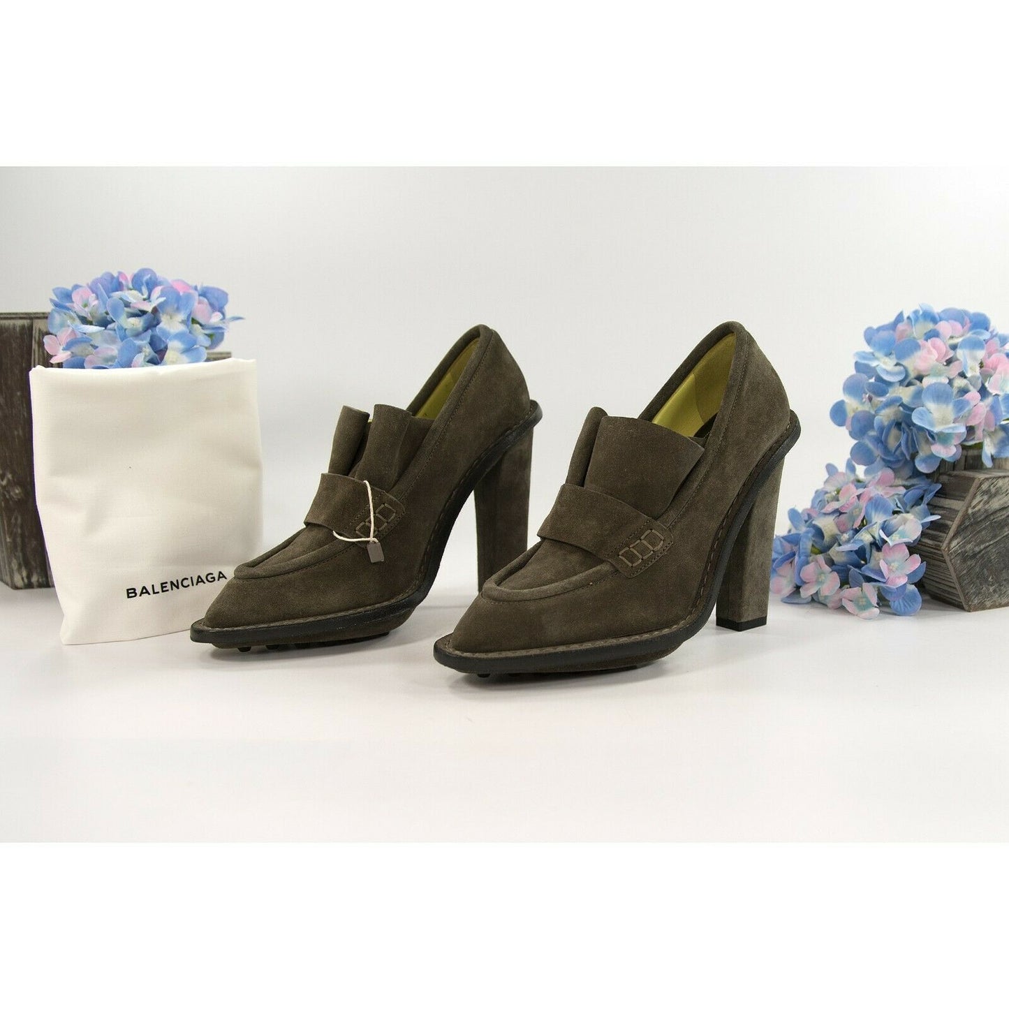 Balenciaga Cendre Suede Moccasin Loafer High Heels Size 37 NIB