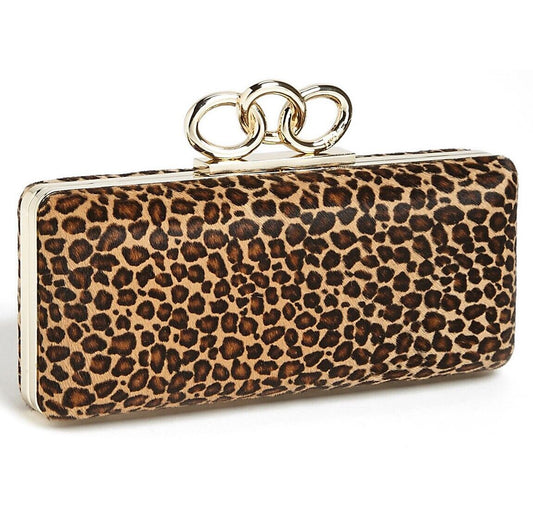 Diane Von Furstenberg Sutra Hard Shell Leopard Pony Hair Leather Clutch NWT