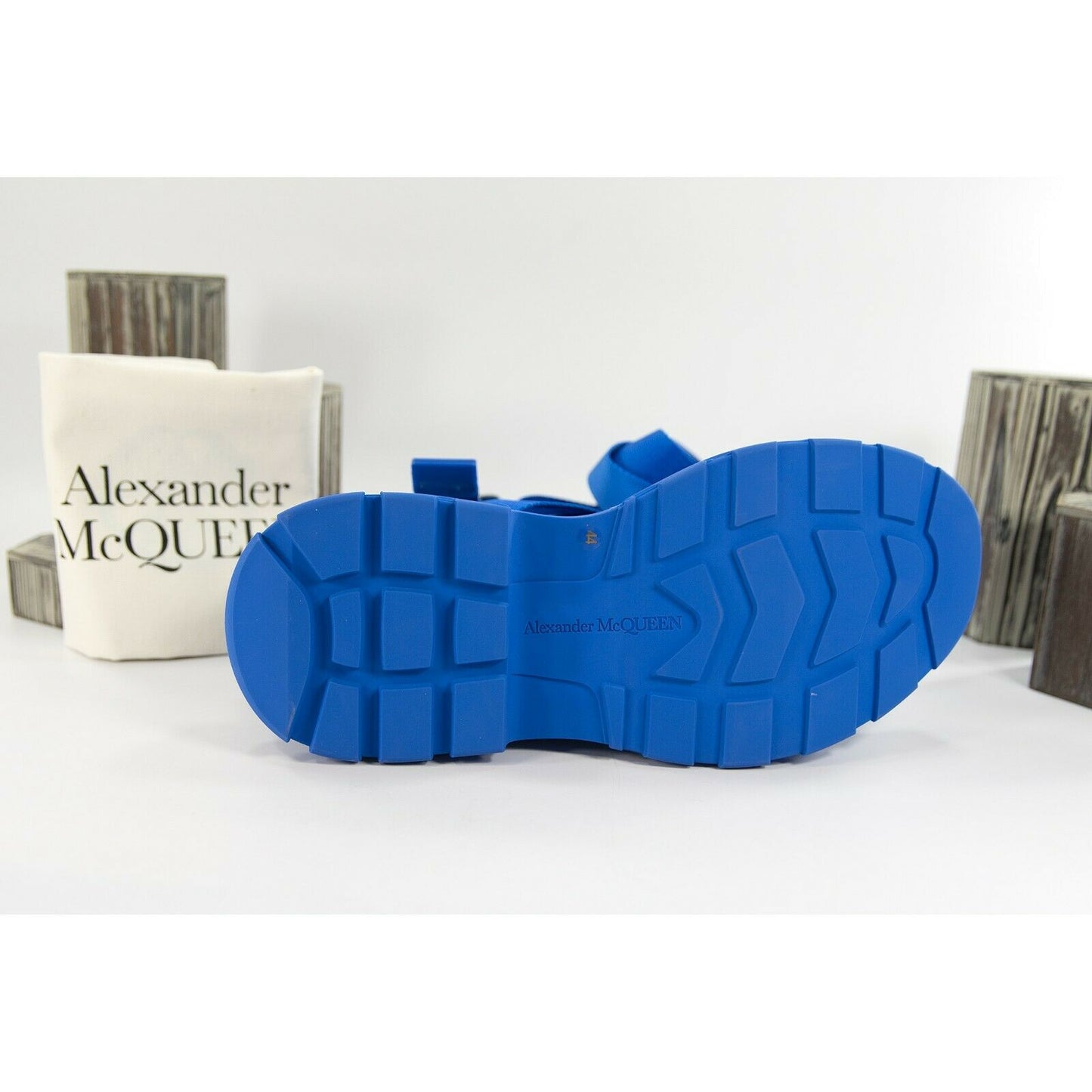 Alexander McQueen Blue Mens Hybrid Tech Leather Rubber Sandals 44 NIB