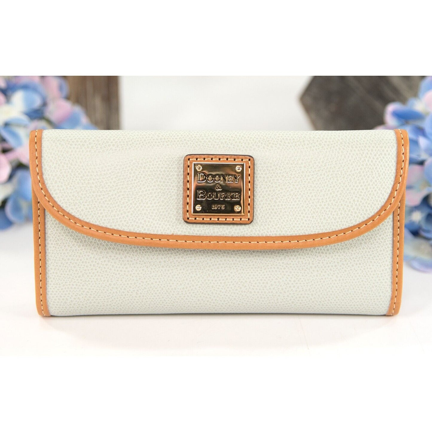 Dooney & Bourke Claremont Ice Blue and Natural Leather Trifold Wallet NWT