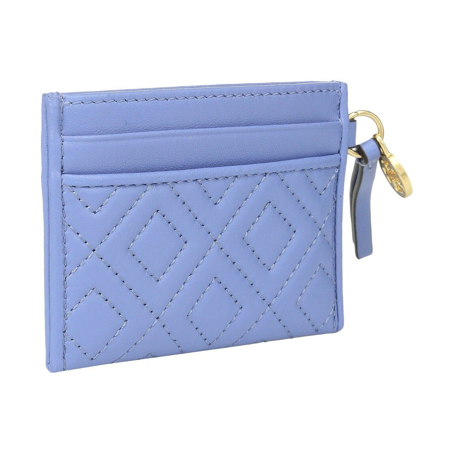Tory Burch Fleming Larkspur Quilted Leather Card Coin Case Mini Key Wallet NWT