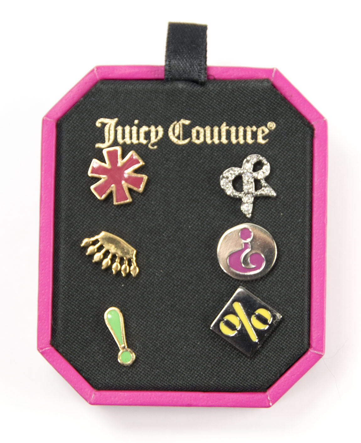 Juicy Couture Mismatched Stud Crystal Enamel Black Label Earrings YJRU5543 NWT