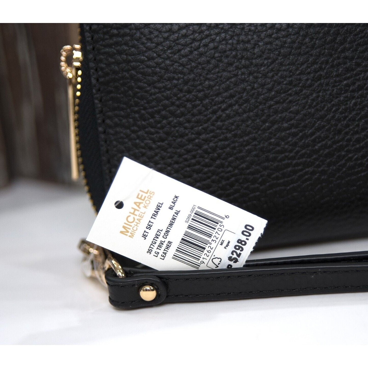 Michael Kors Black Pebbled Leather Zip Around Travel Wallet