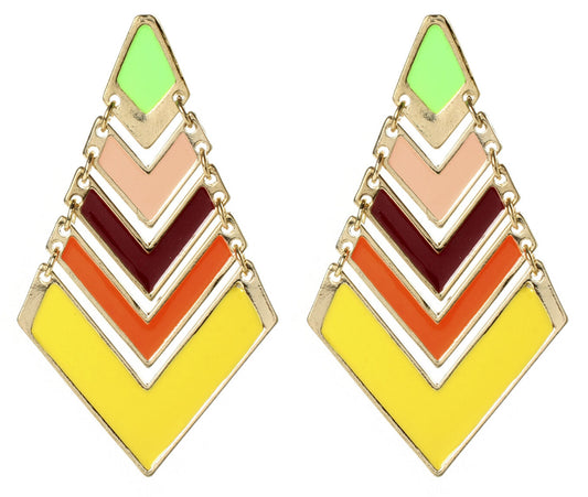 Amrita Singh Gold Plated Chevron Pop Light Multi Enamel Earrings ERC 638 NWT