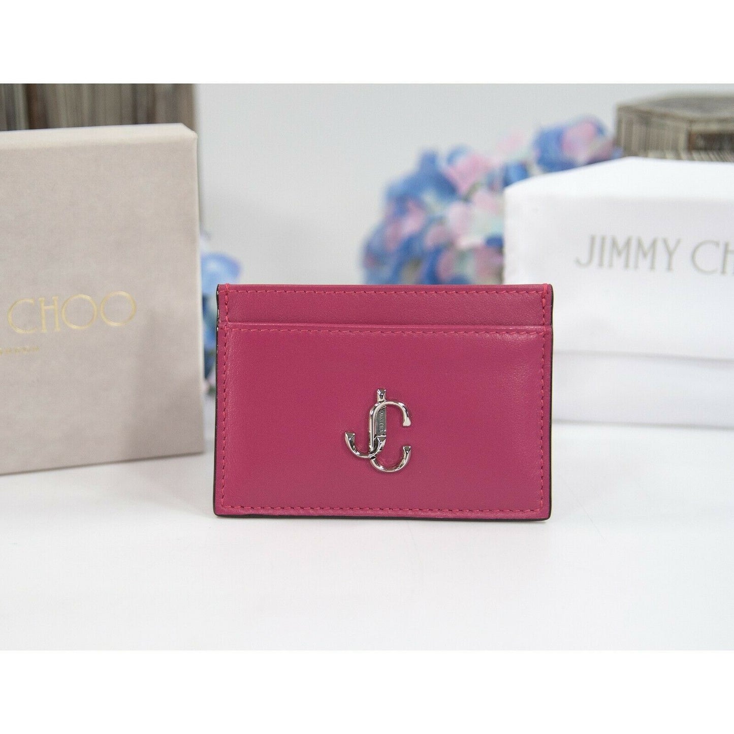 Jimmy Choo Umika Bubble Gum Pink Leather Card Case Holder Wallet NWT
