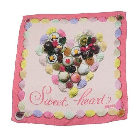 Moschino Sweet Heart Candy Pink Square Silk Scarf