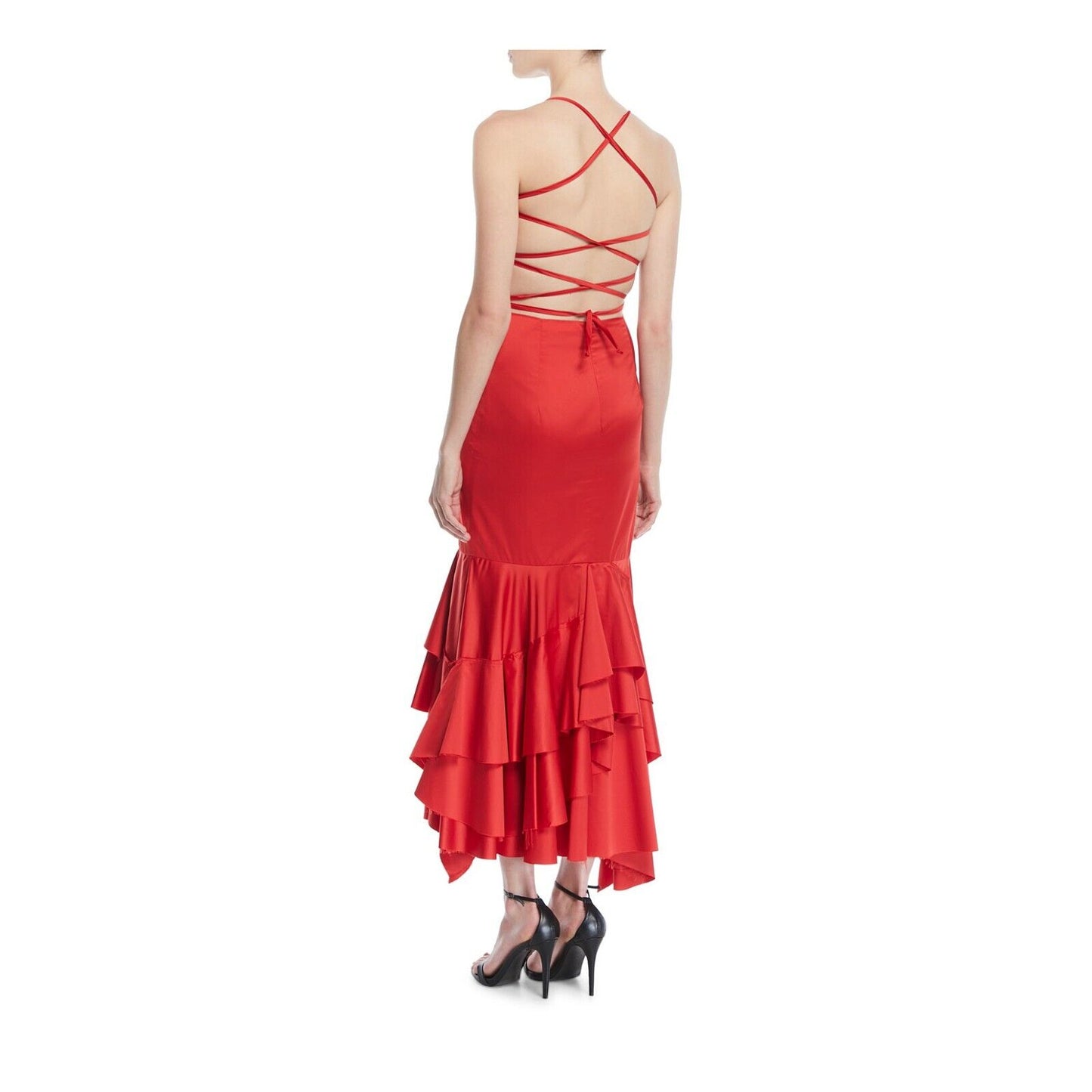 Milly Doria Scarlet Open Back Strappy Flounce Ruffle Apron Dress 8 NWT $650